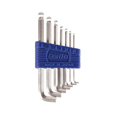 Eight Tool SHORT ARM TAPER HEAD HEX KEY L-HANDLE SHORT SET, 7PC 1.5-6MM SLVR TTR-S7